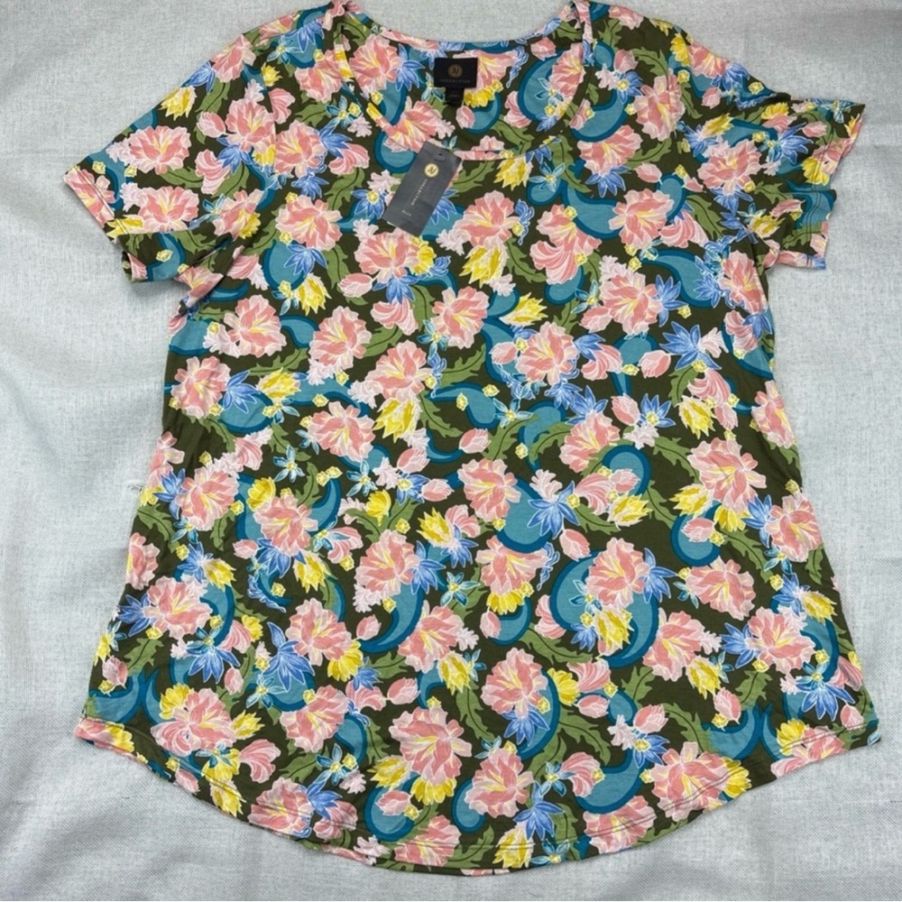 Jm Collection Plus Size Oaklyn Floral-Print Short-Sleeve Top Size 2X